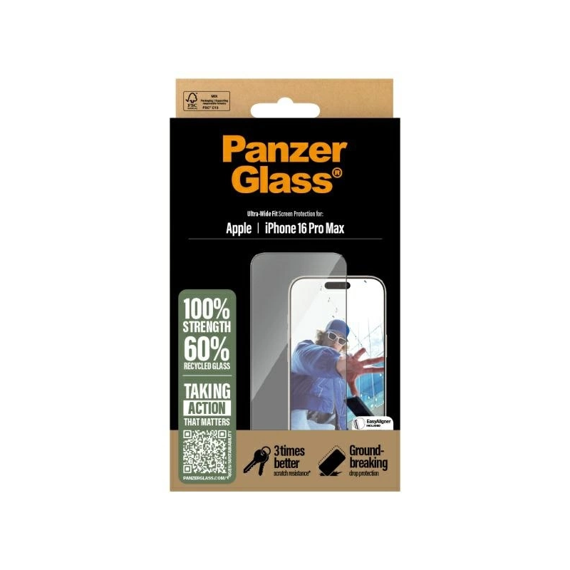 „PanzerGlass“ ekrano apsauga „iPhone 16 Pro Max 6,9“ itin platus, tinkamas 2864