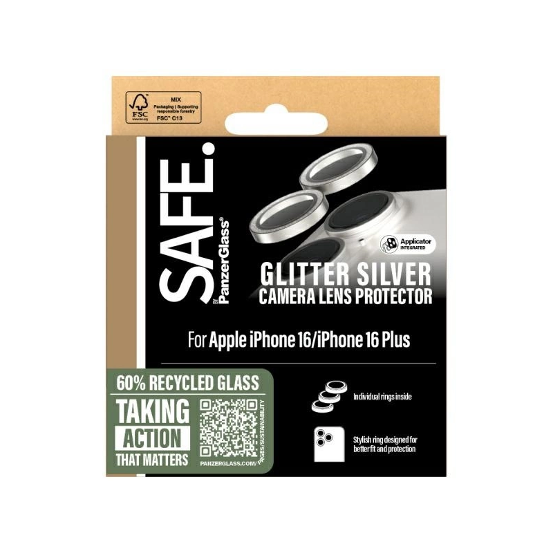 SAFE iš PanzerGlass iPhone 16 6,1&quot; / 16 Plus 6,7&quot; objektyvo apsauga, sidabrinė / blizganti sidabrinė SAFE95892