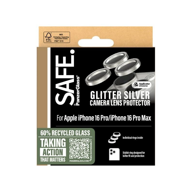 SAFE iš PanzerGlass iPhone 16 Pro 6,3&quot; / 16 Pro Max 6,9&quot; objektyvo apsauga, sidabrinė / blizgantis sidabras SA