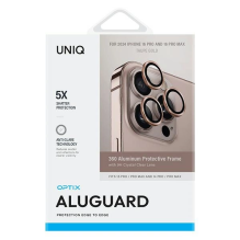 Uniq Optix aliuminio fotoaparato objektyvo apsauga iPhone 16 Pro 6,3&quot; / 16 Pro Max 6,9&quot; taupe aukso spalvos fo