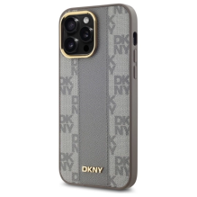 DKNY Leather Checkered Mono Pattern MagSafe iPhone 14 Pro Max Case - Beige