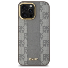 DKNY Leather Checkered Mono Pattern MagSafe iPhone 14 Pro Max Case - Beige