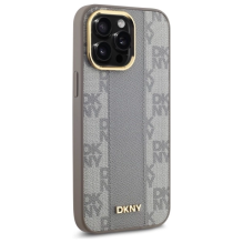 DKNY Leather Checkered Mono Pattern MagSafe iPhone 14 Pro Max Case - Beige