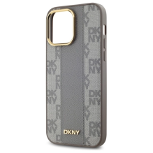 DKNY Leather Checkered Mono Pattern MagSafe iPhone 14 Pro Max Case - Beige