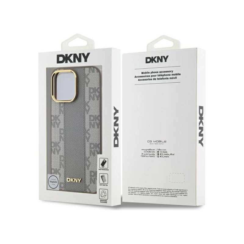 DKNY odinis languotas monofoninis dėklas „MagSafe iPhone 14 Pro Max“ – smėlio spalvos