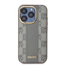 DKNY Leather Checkered Mono Pattern MagSafe iPhone 15 Pro Case - Beige