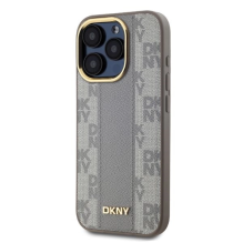 DKNY Leather Checkered Mono Pattern MagSafe iPhone 15 Pro Case - Beige