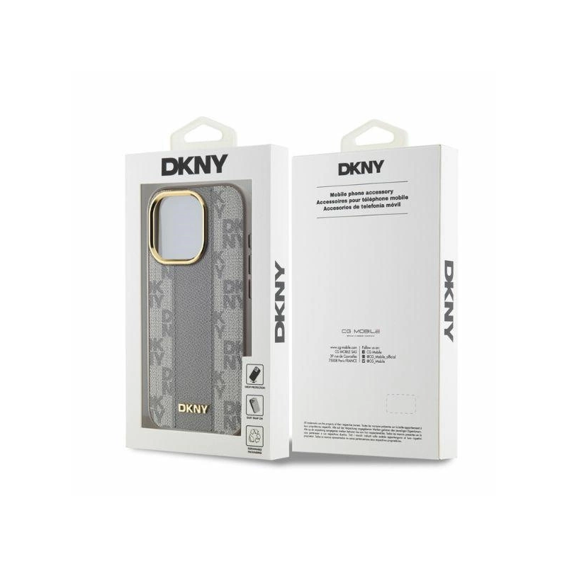 DKNY odinis languotas monofoninis dėklas „MagSafe iPhone 15 Pro“ – smėlio spalvos