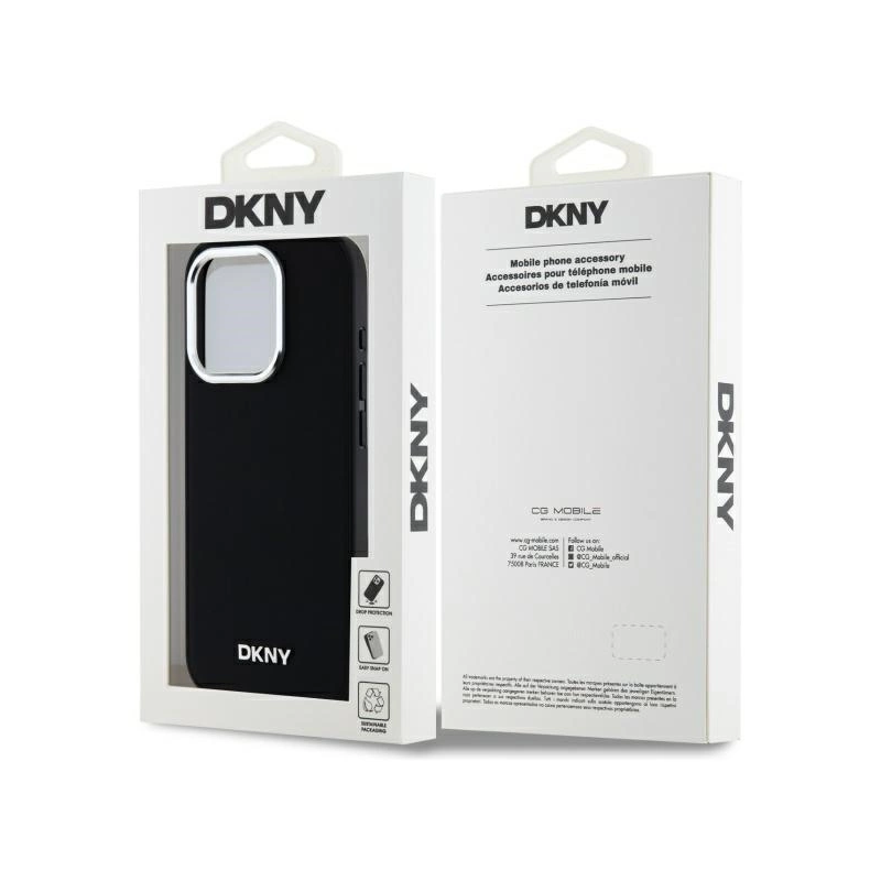 DKNY Plain Logo MagSafe iPhone 15 Pro dėklas – juodas