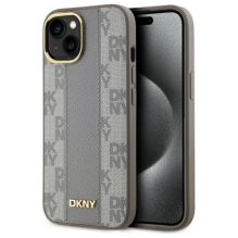 DKNY odinis languotas monofoninis dėklas „MagSafe iPhone 15 Plus“ – smėlio spalvos