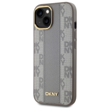 DKNY Leather Checkered Mono Pattern MagSafe iPhone 15 Plus Case - Beige