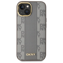 DKNY Leather Checkered Mono Pattern MagSafe iPhone 15 Plus Case - Beige