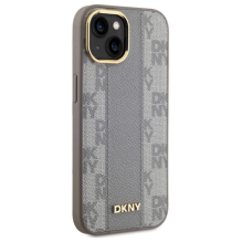 DKNY Leather Checkered Mono Pattern MagSafe iPhone 15 Plus Case - Beige