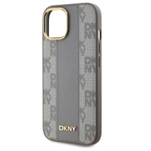 DKNY Leather Checkered Mono Pattern MagSafe iPhone 15 Plus Case - Beige