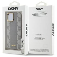 DKNY odinis languotas monofoninis dėklas „MagSafe iPhone 15 Plus“ – smėlio spalvos