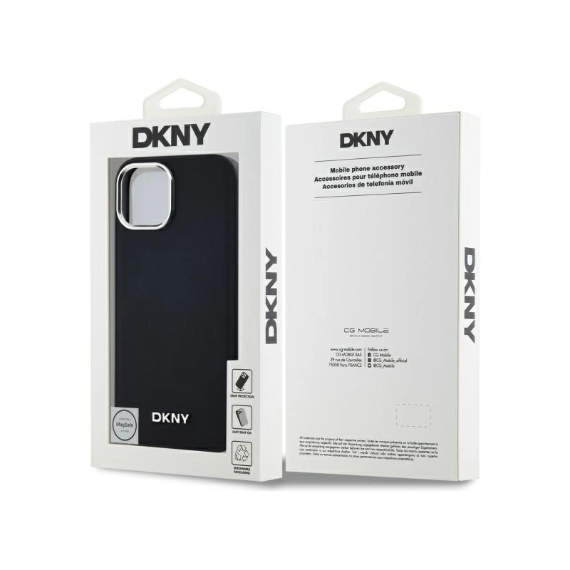 DKNY Plain Logo MagSafe iPhone 15 Plus dėklas – juodas