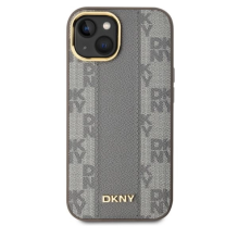 DKNY Leather Checkered Mono Pattern MagSafe iPhone 15 Case - Beige