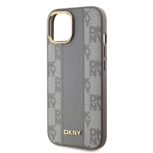 DKNY Leather Checkered Mono Pattern MagSafe iPhone 15 Case - Beige