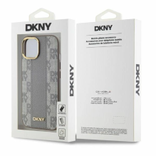 DKNY odinis languotas monofoninis dėklas „MagSafe iPhone 15“ – smėlio spalvos