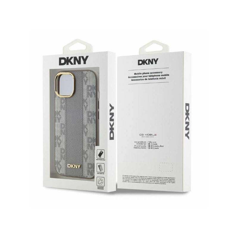 DKNY odinis languotas monofoninis dėklas „MagSafe iPhone 15“ – smėlio spalvos