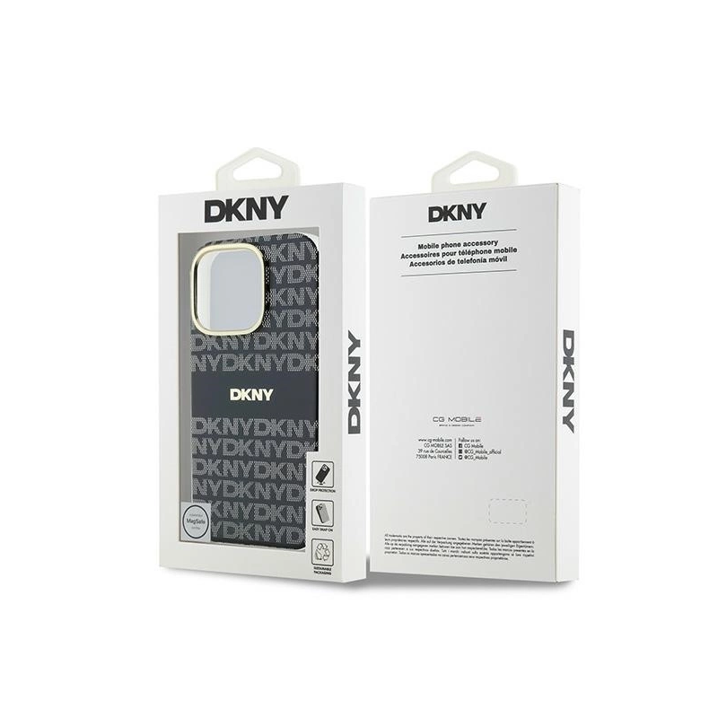 DKNY Repeat Texture Pattern With Stripe dėklas, skirtas iPhone 16 Pro - juodas