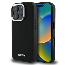 DKNY paprastas sidabrinis logotipas MagSafe iPhone 16 Pro dėklas – juodas