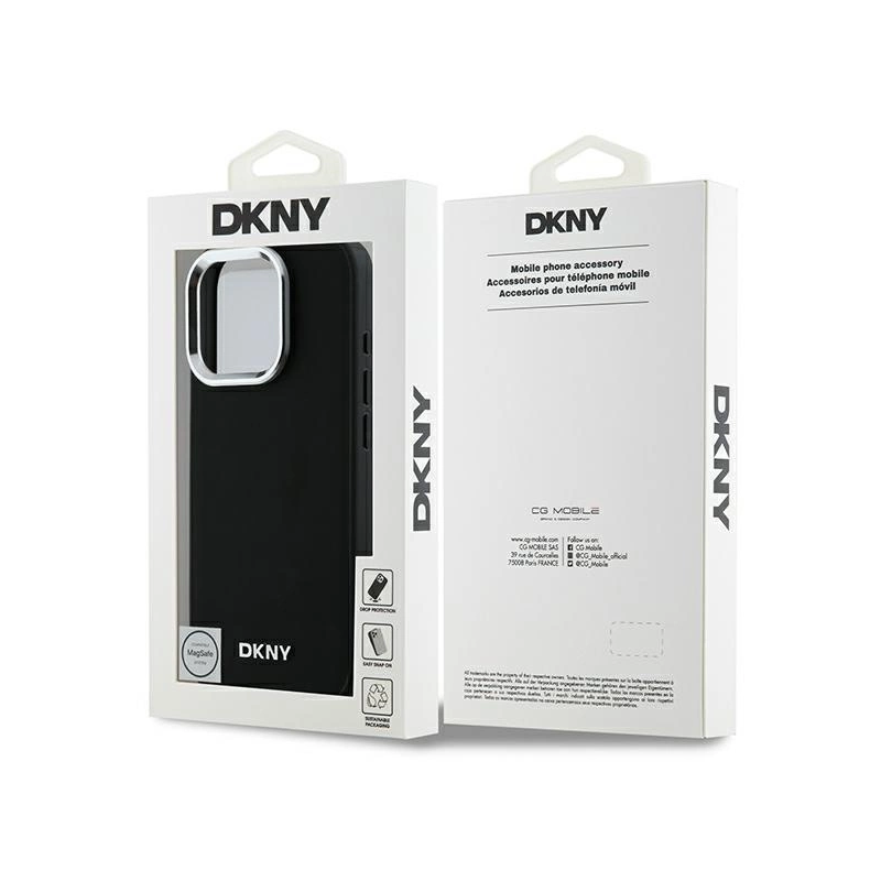 DKNY paprastas sidabrinis logotipas MagSafe iPhone 16 Pro dėklas – juodas