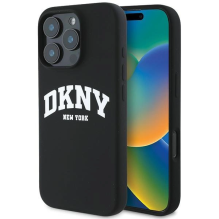 DKNY Silicone White Printed Logo MagSafe iPhone 16 Pro Case - Black