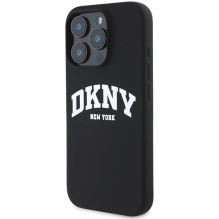 DKNY Silicone White Printed Logo MagSafe iPhone 16 Pro Case - Black