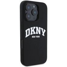 DKNY Silicone White Printed Logo MagSafe iPhone 16 Pro Case - Black