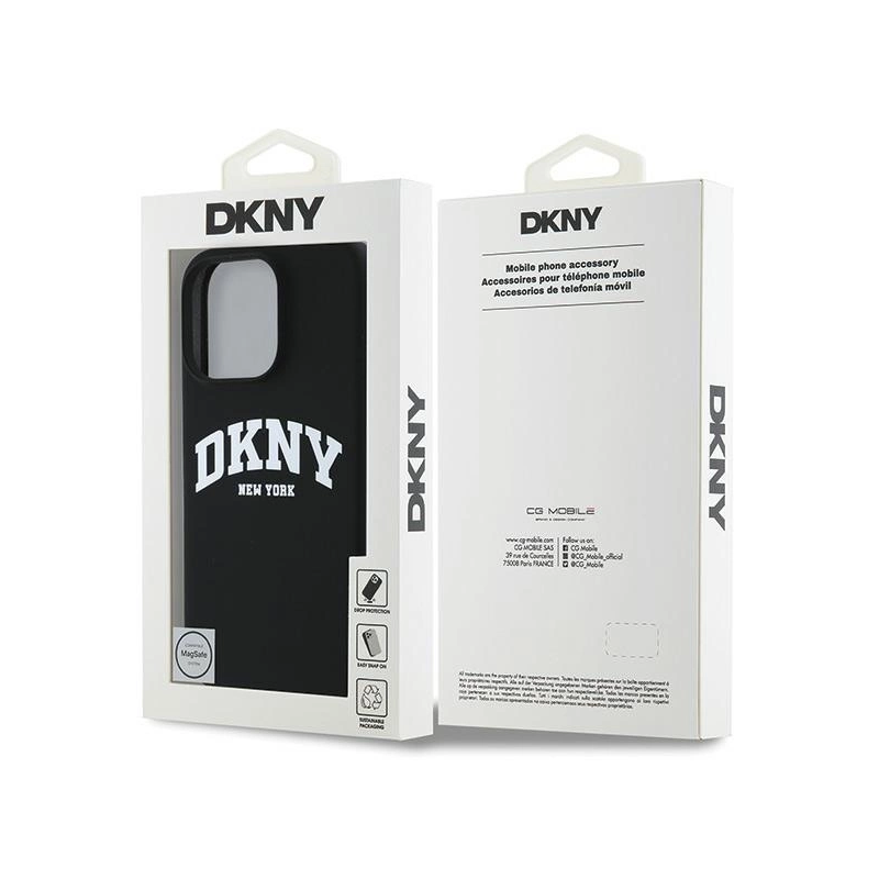 DKNY silikoninis baltas spausdintas logotipas MagSafe iPhone 16 Pro dėklas – juodas