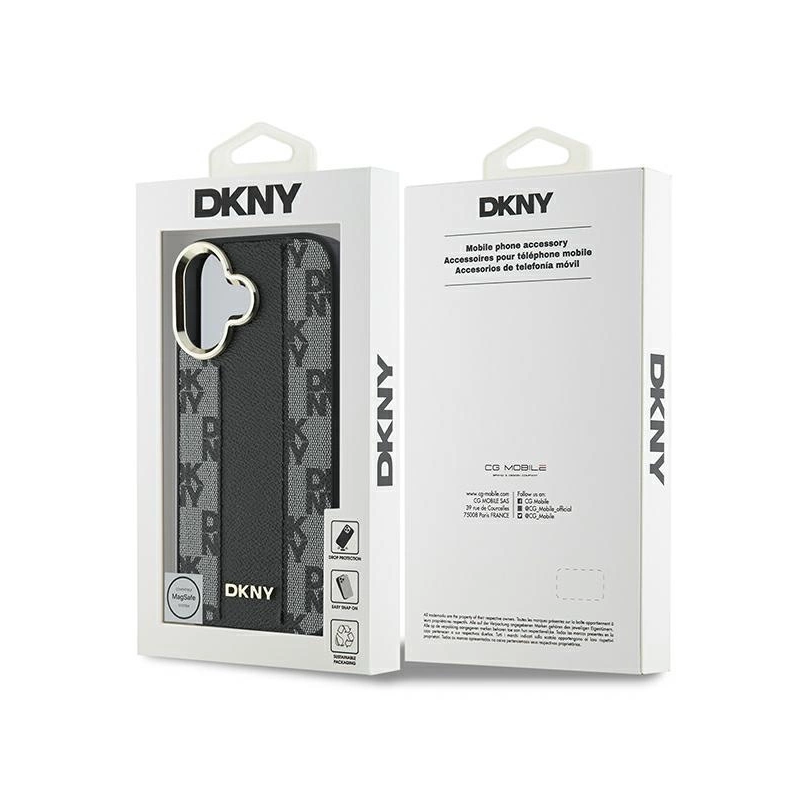 DKNY languotų raštų Magsafe iPhone 16 Plus dėklas – juodas