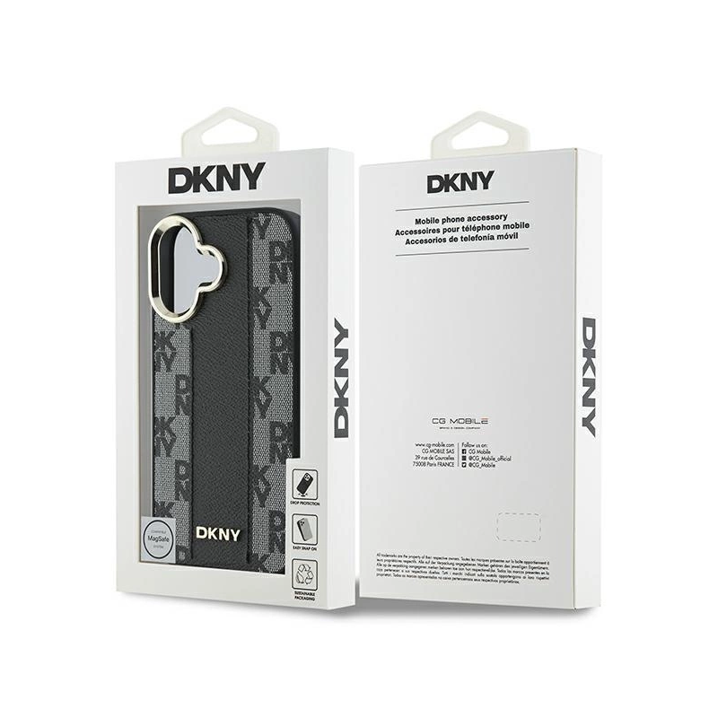 DKNY languotų raštų Magsafe iPhone 16 dėklas – juodas