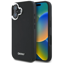 DKNY paprastas sidabrinis logotipas MagSafe iPhone 16 dėklas – juodas