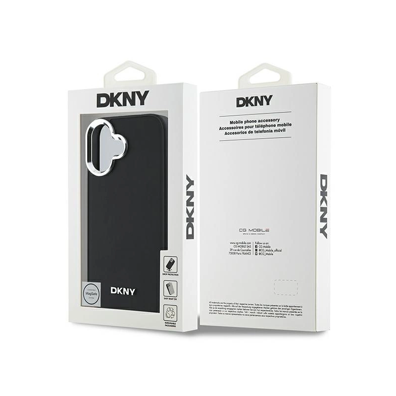 DKNY paprastas sidabrinis logotipas MagSafe iPhone 16 dėklas – juodas