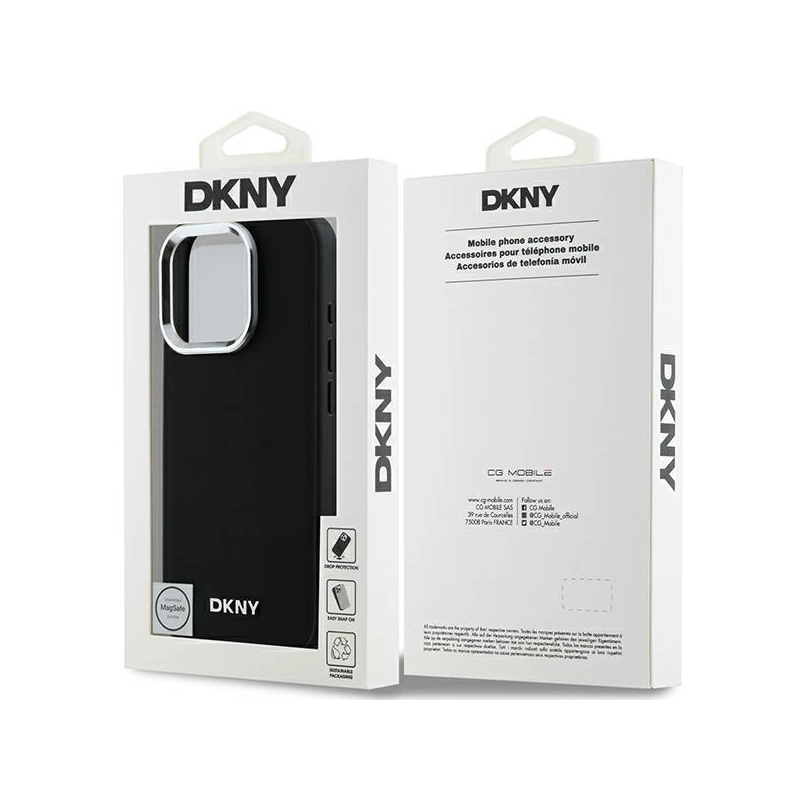 DKNY paprastas sidabrinis logotipas MagSafe iPhone 16 Pro Max dėklas – juodas