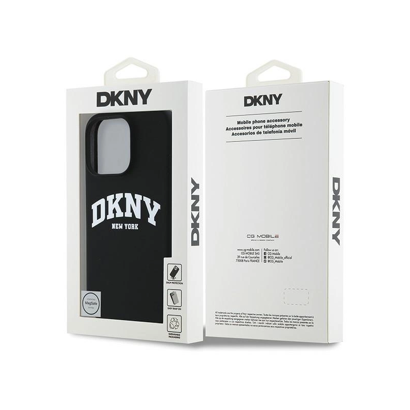 DKNY silikoninis baltas spausdintas logotipas MagSafe dėklas, skirtas iPhone 16 Pro Max - juodas