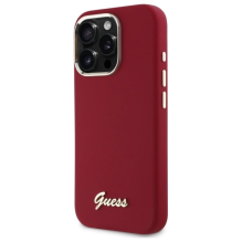 Guess Silicone Script Metal Logo iPhone 16 Pro Case - Pink