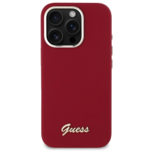 Guess Silicone Script Metal Logo iPhone 16 Pro Case - Pink