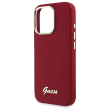 Guess Silicone Script Metal Logo iPhone 16 Pro Case - Pink