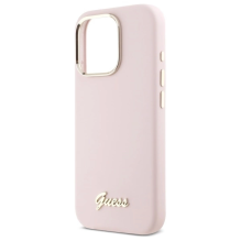 Guess Silicone Script Metal Logo &amp; Frame iPhone 16 Pro Max Case - Pink