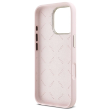 Guess Silicone Script Metal Logo &amp; Frame iPhone 16 Pro Max Case - Pink