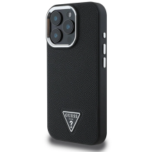 Guess Grained Triangle MagSafe dėklas iPhone 16 Pro - juodas