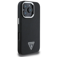 Guess Grained Triangle MagSafe dėklas iPhone 16 Pro - juodas