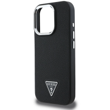 Guess Grained Triangle MagSafe dėklas iPhone 16 Pro - juodas