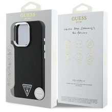 Guess Grained Triangle MagSafe dėklas iPhone 16 Pro - juodas