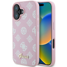 Guess Peony Script logotipas MagSafe iPhone 16 Plus dėklas – rožinis