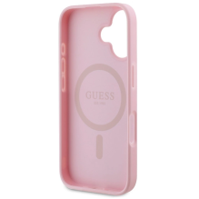 Guess Peony Script logotipas MagSafe iPhone 16 Plus dėklas – rožinis