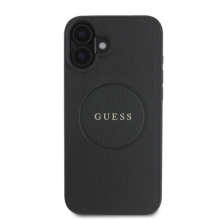 Guess Grained Gold Ring MagSafe dėklas iPhone 16 - juodas