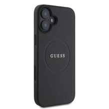 Guess Grained Gold Ring MagSafe dėklas iPhone 16 - juodas